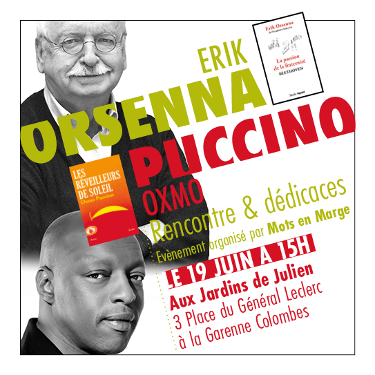 Affiche d'Erik Orsenna et Oxmo Puccino à La Garenne-Colombes chez Mots en marge le 19 juin 2021